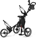 Tangkula Golf Push Pull Cart with Seat - Lightweight Foldable Golf