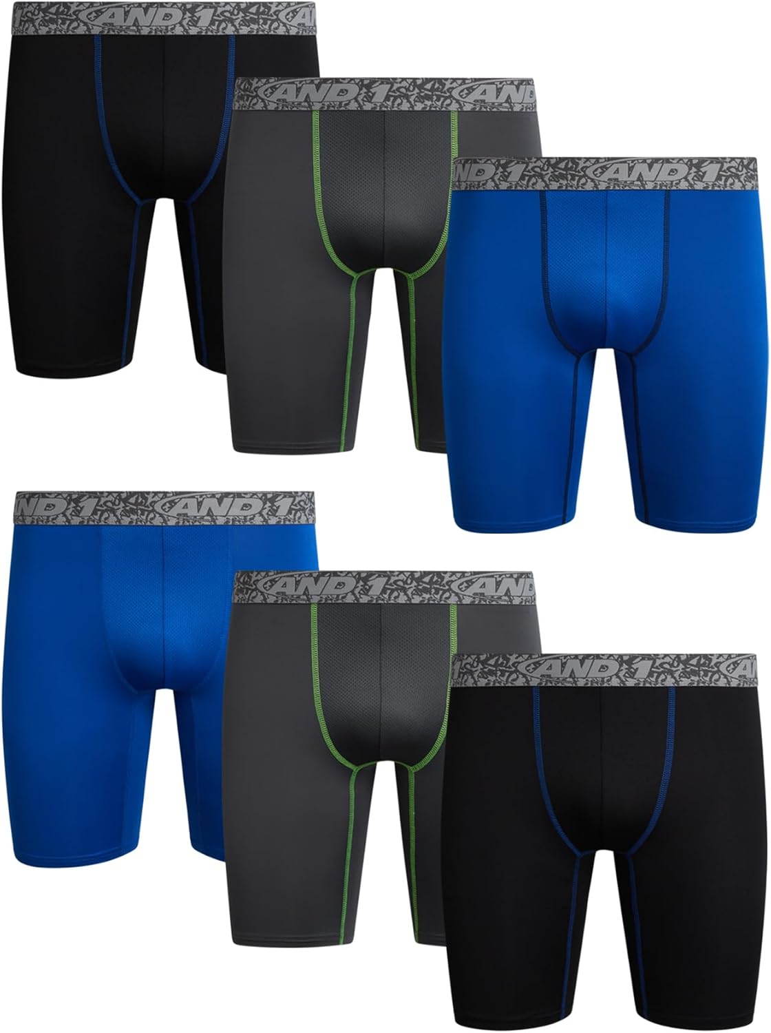 AND1 Mens Boxer Briefs - 6 Pack Long Leg Performance Comfort