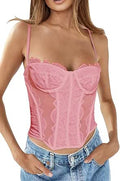 Drrita Lace Mesh Corset Top Womens Spaghetti Strap Bustier - Night Out