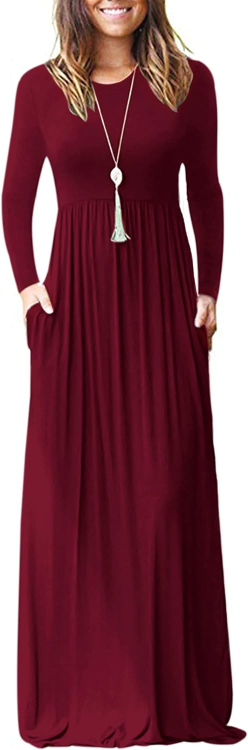 AUSELILY Women's Long Sleeve Casual Maxi Dress with Pockets