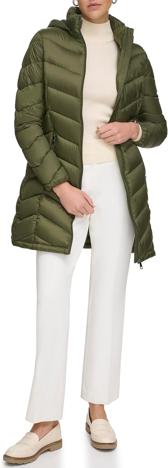 Calvin Klein Women's Long Chevron Puffer Jacket for All Seasons