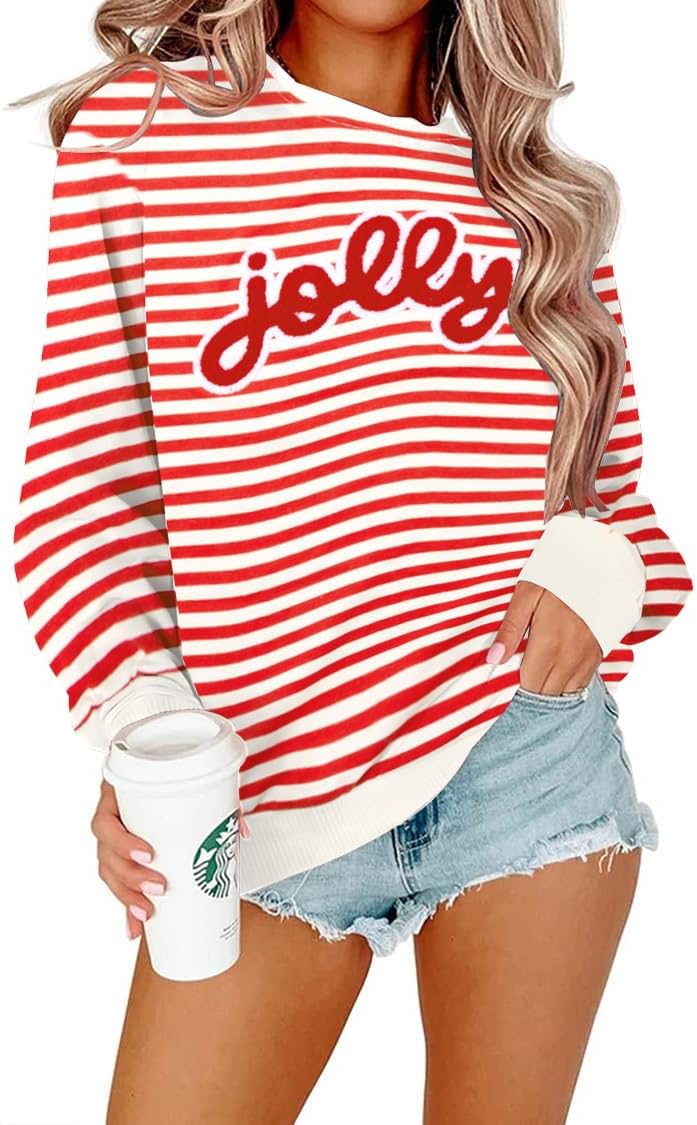 Christmas Sequins Sweatshirts Women Jolly Glitter Patch Top