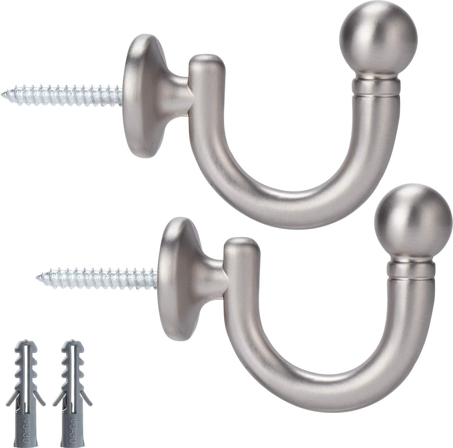 Satin Nickel Curtain Holdbacks - Set of 2, Wall Mounted Tassel Holder