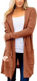 Long Cardigans for Women Hooded Waffle Knit Open Front Sweater