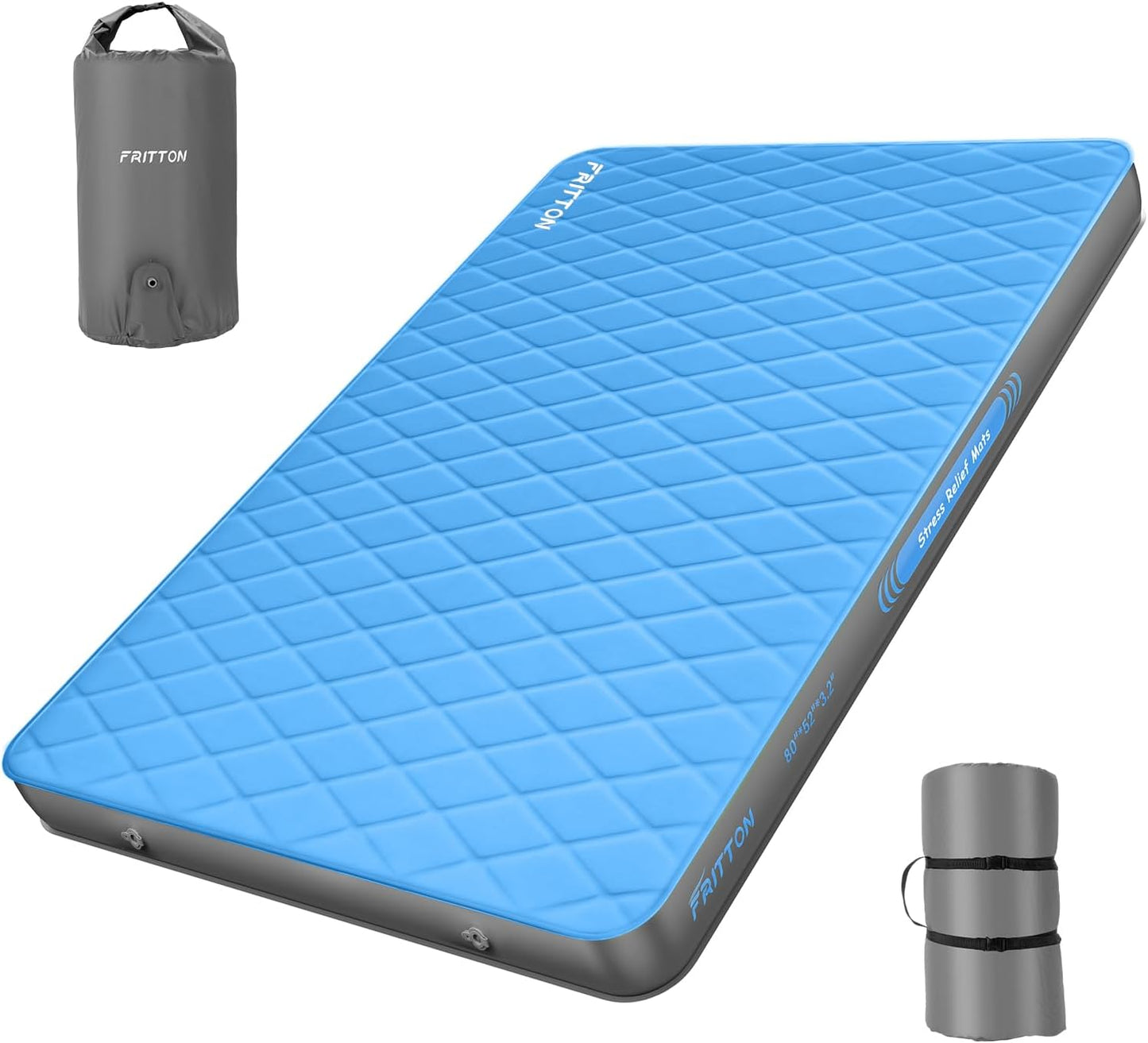 FRITTON Ultra Thick Self Inflating Sleeping Pad - Memory Foam, Fast Inflation, 4-Season Insulation