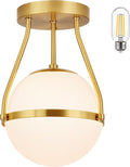 8 Inch Mid Century Ceiling Light Semi Flush Mount - Soft Milk Glass