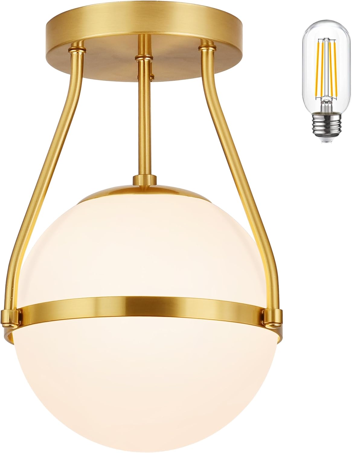 8 Inch Mid Century Ceiling Light Fixture with Brass Finish