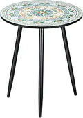 Round Side End Table 16in Ceramic Tile Top - Colorful Accent Table