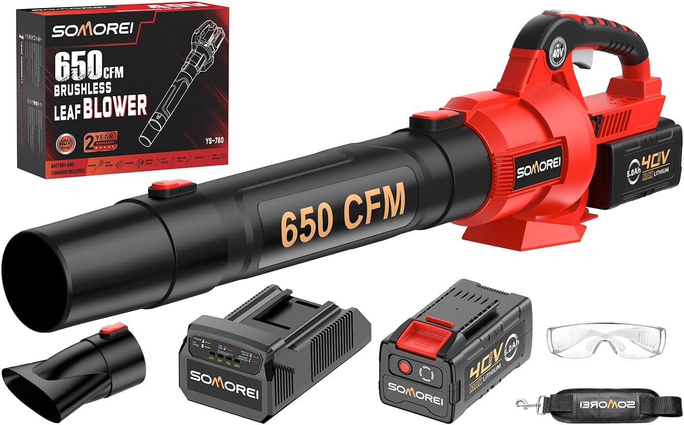 Somorei Cordless Leaf Blower: High Power 40V 650CFM Tool