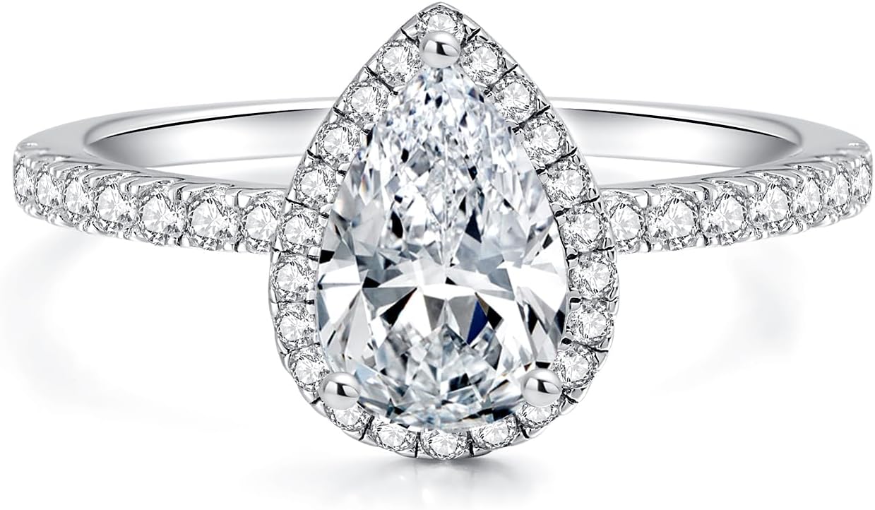 IMOLVE Solitaire Engagement Rings for Women Halo Promise Rings