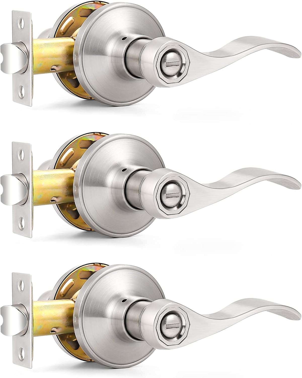 Probrico Satin Nickel Wave Style Privacy Door Levers for Home