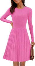 Women's Ribbed Knit Mini Sweater Dress - Pleated A Line Fit
