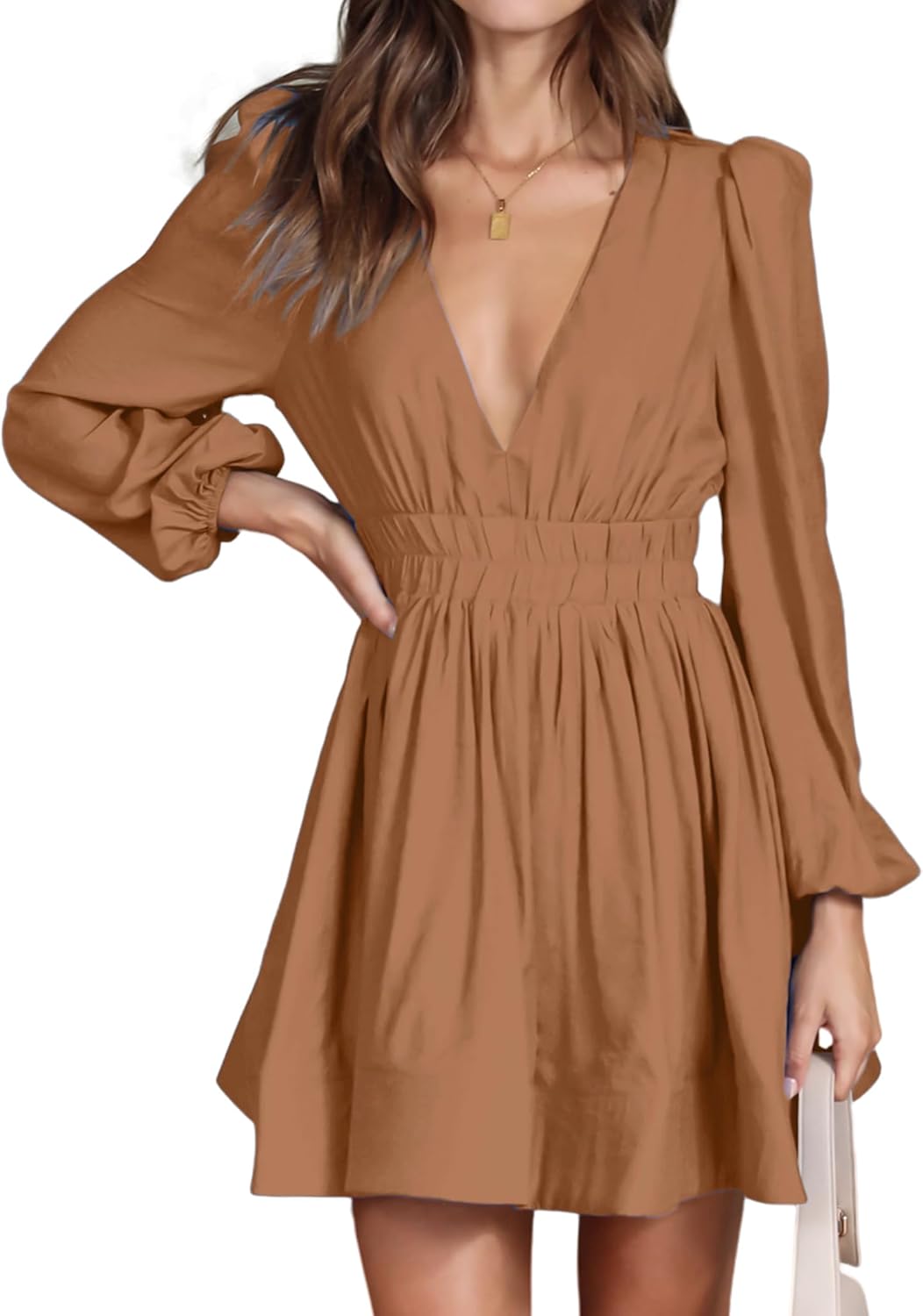 Mini Deep V Sexy Long Sleeve Dress for Women - A-line Style