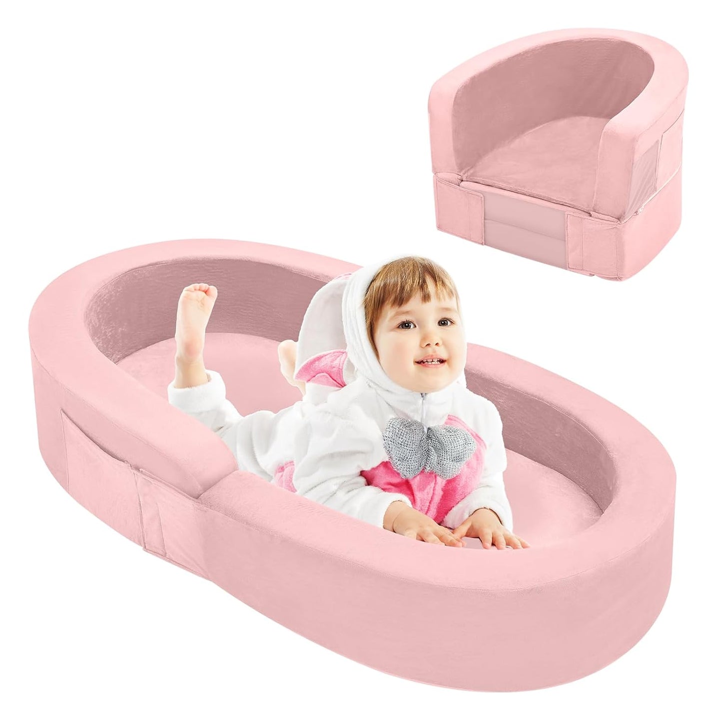 QUCHI Toddler Travel Bed - Portable 2-in-1 Cot & Sofa