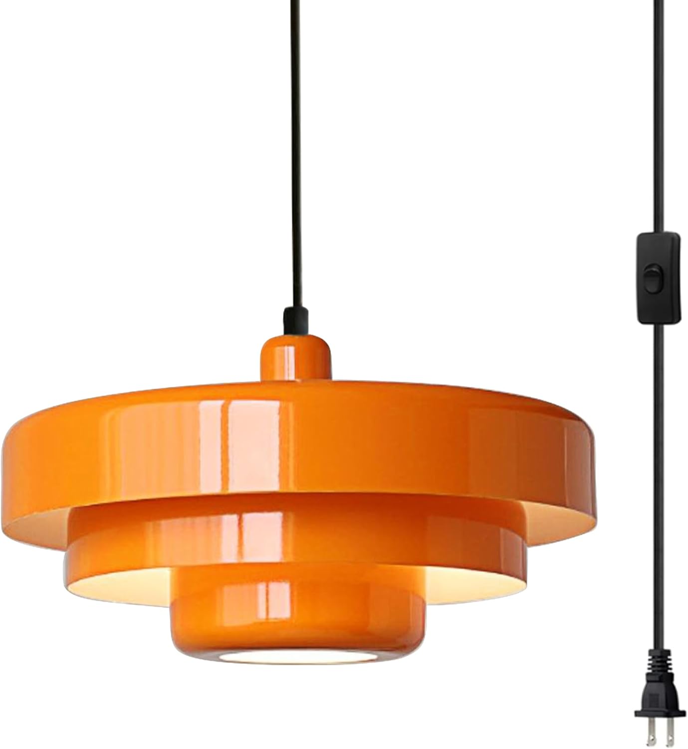 Mid Century Plug in Pendant Light with Vintage Metal Shade