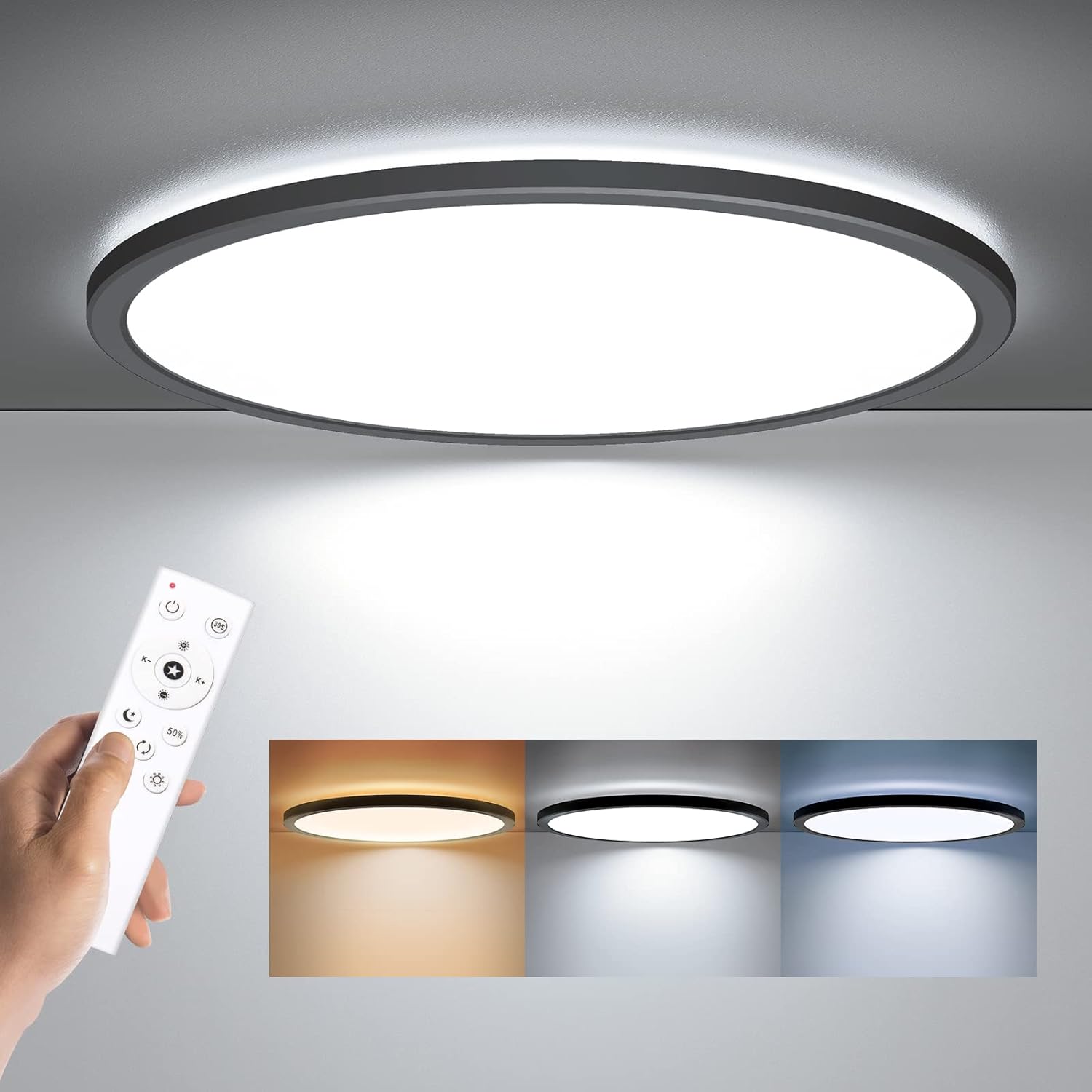 BLNAN LED Flush Mount Ceiling Light with Remote Control, 15.4 in