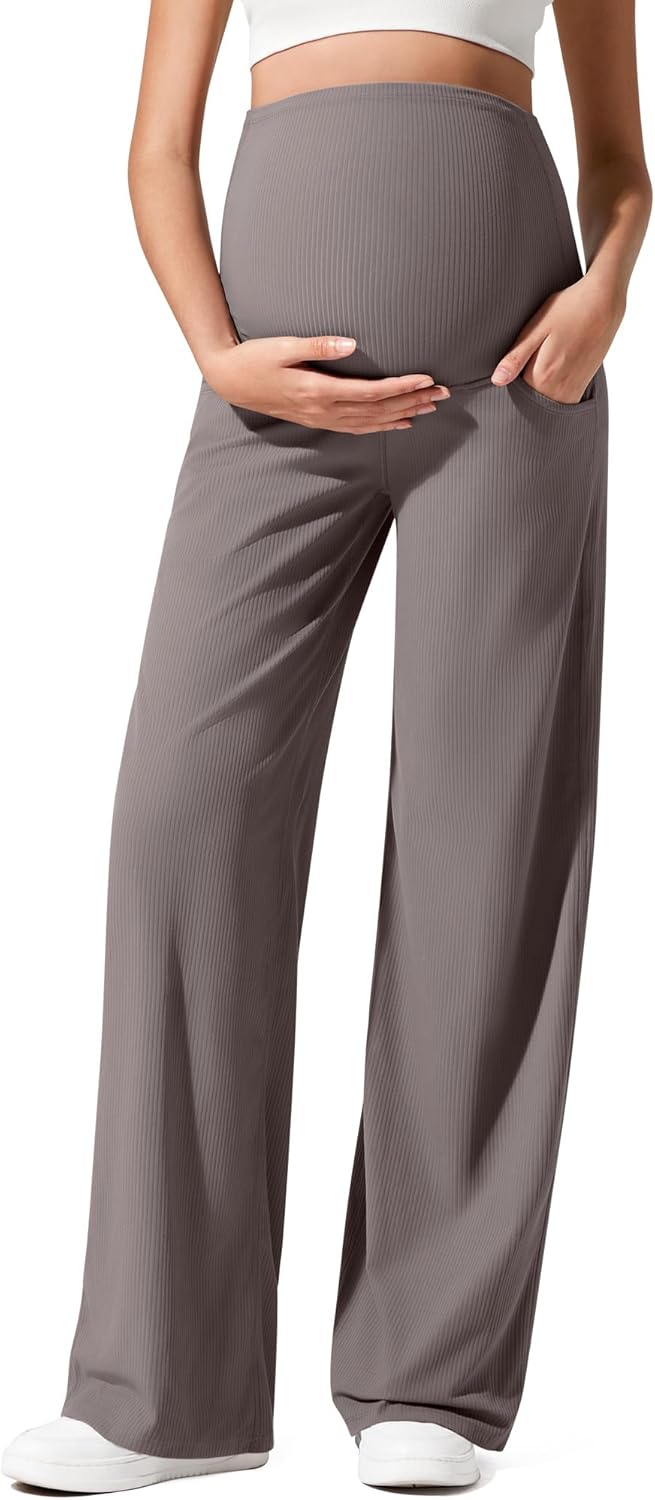 G4Free Ribbed Maternity Yoga Pants with Pockets for Comfort