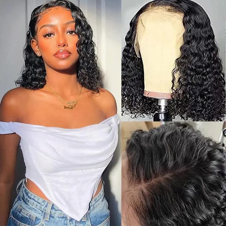 Sungirl 13x4 Deep Wave Curly Lace Front Bob Wig for Women