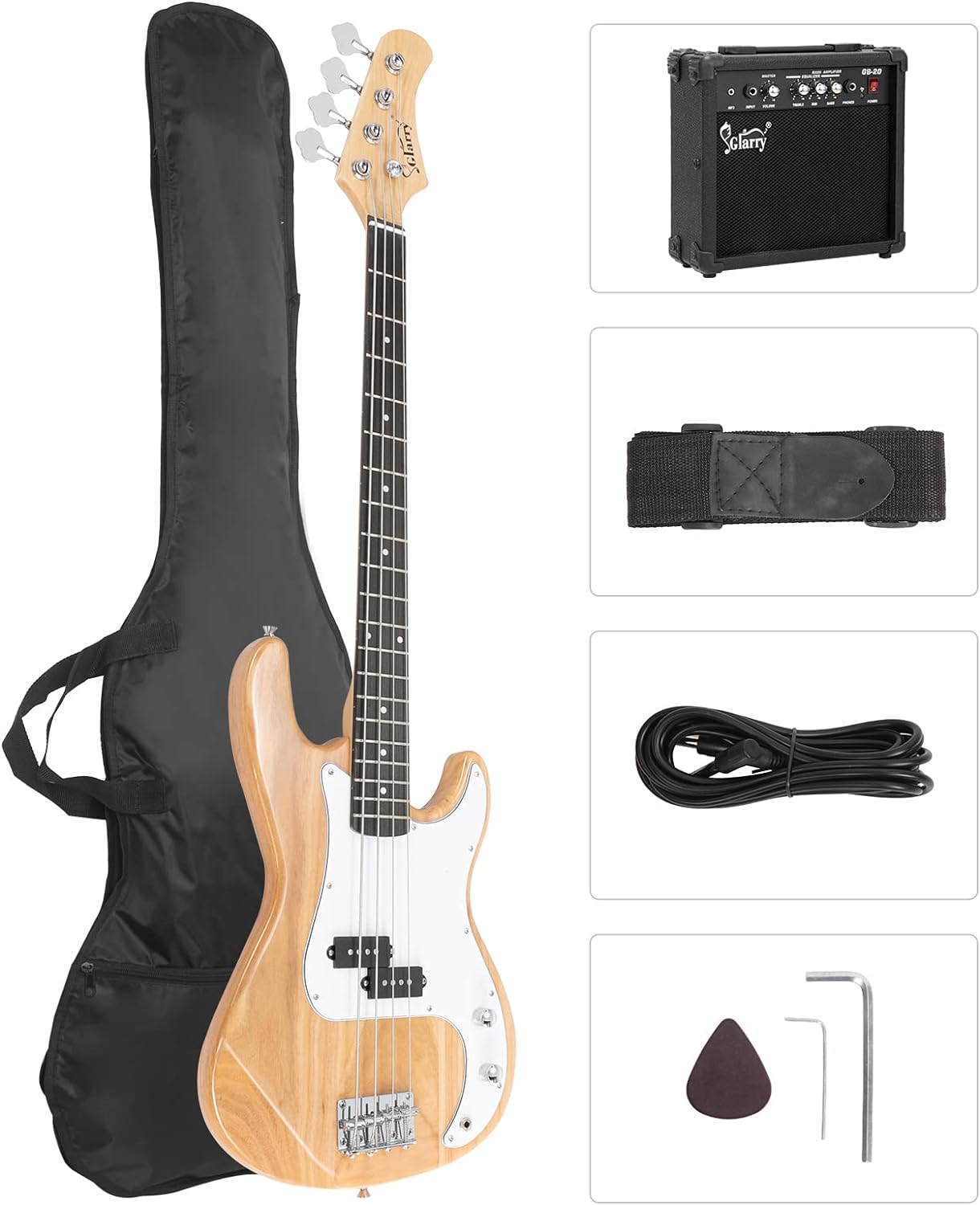 GLARRY Full Size Electric Bass Guitar Starter Kit for All Ages
