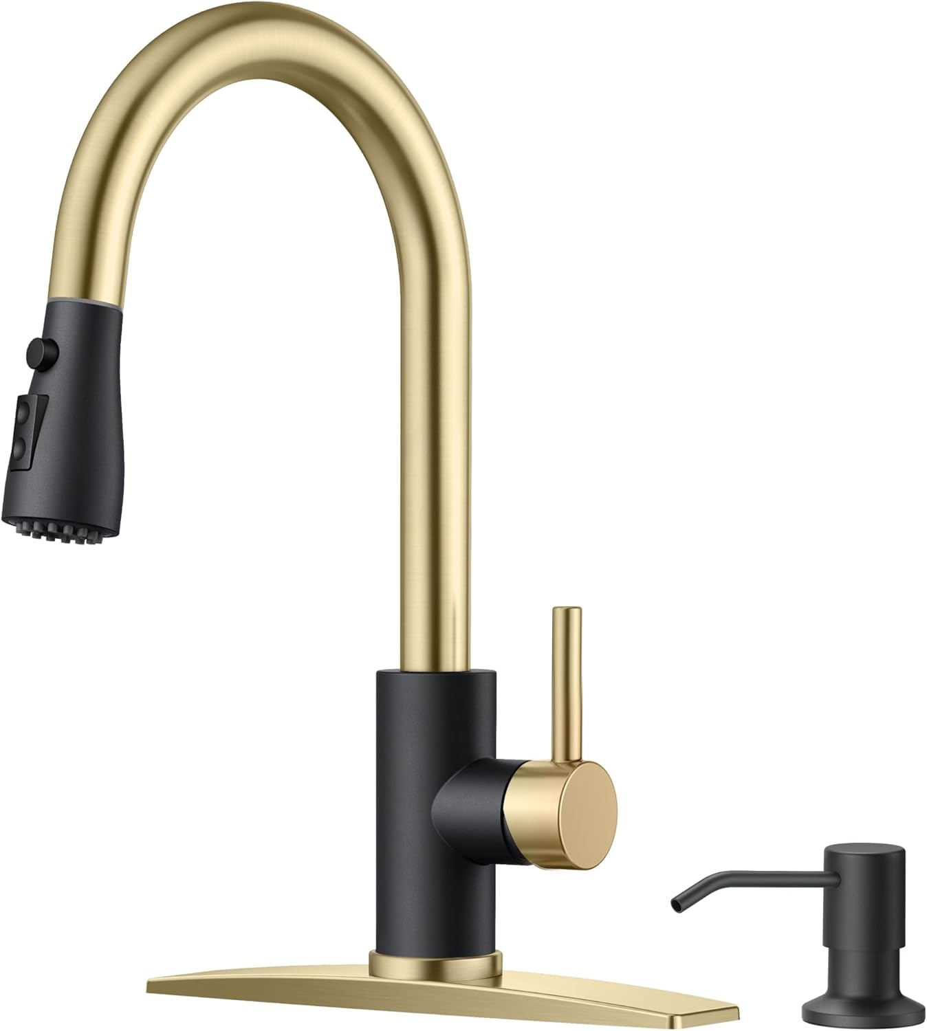 FORIOUS Kitchen Faucet with Soap Dispenser and Pull Down Sprayer