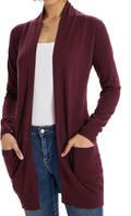 Women's Lightweight Open Cardigan Sweater - Long Sleeve Pocket
