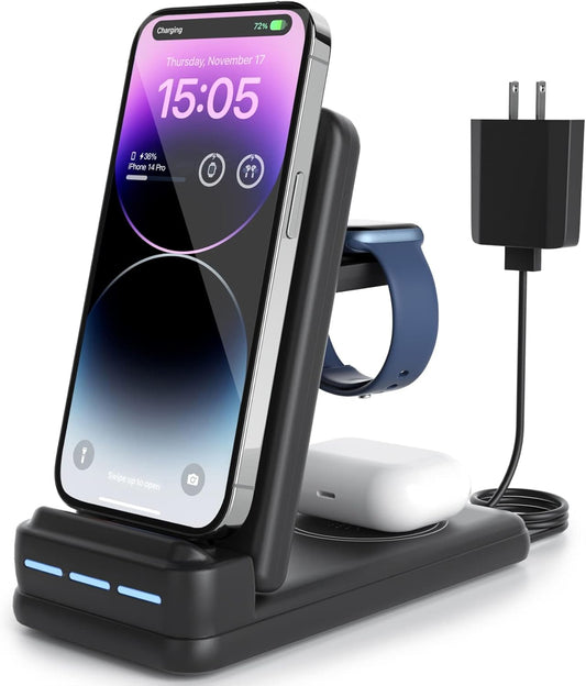 3-in-1 Fast Wireless Charger: Portable Power Hub