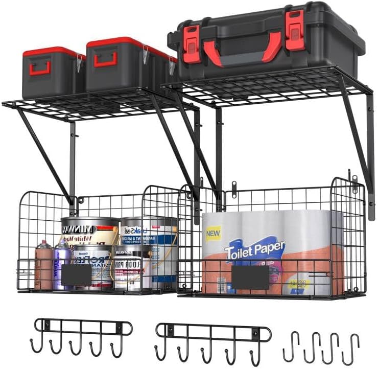 Heavy Duty Garage Shelves Wall Mounted with Wire Baskets