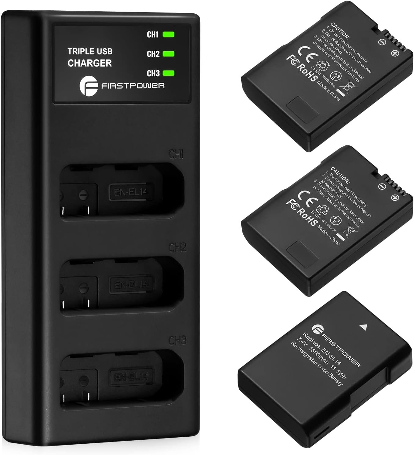 FirstPower EN-EL14/EN-EL14a Battery 3-Pack for Nikon Cameras