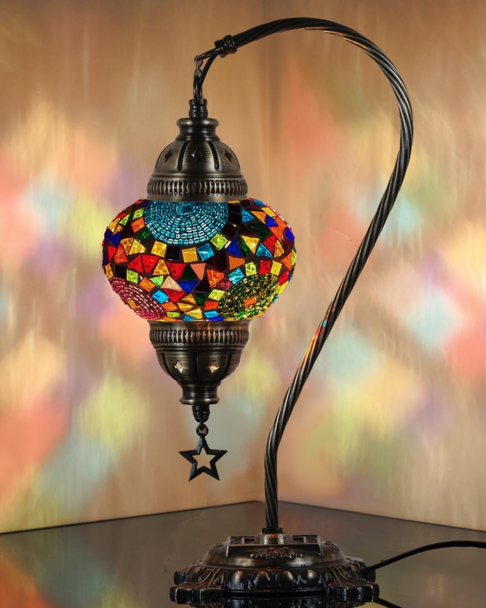 DEMMEX Turkish Table Lamp Handmade Mosaic Glass Accent Light