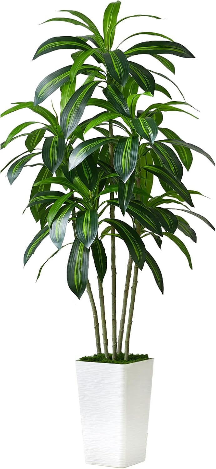 Artificial Dracaena Tree with White Tall Planter for Home Decor