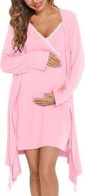 Womens Modal Maternity Nursing Robe and Nightgown 2-Piece Set