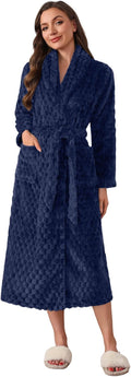 Ekouaer Women's Long Plush Jacquard Robe - Soft Calf-Length Comfort