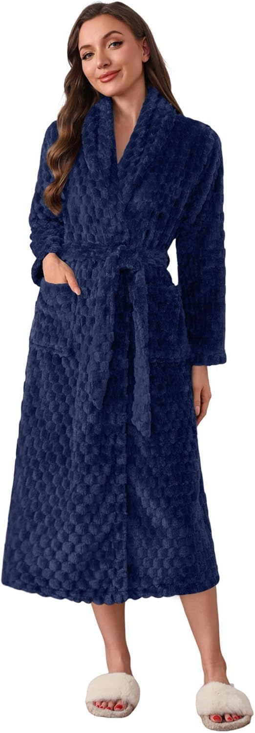Ekouaer Women's Long Plush Soft Bathrobe with Pockets and Shawl