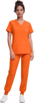 Women's V-Neck Scrubs Top & Cargo Pants Set - Comfortable 10-Pocket it
