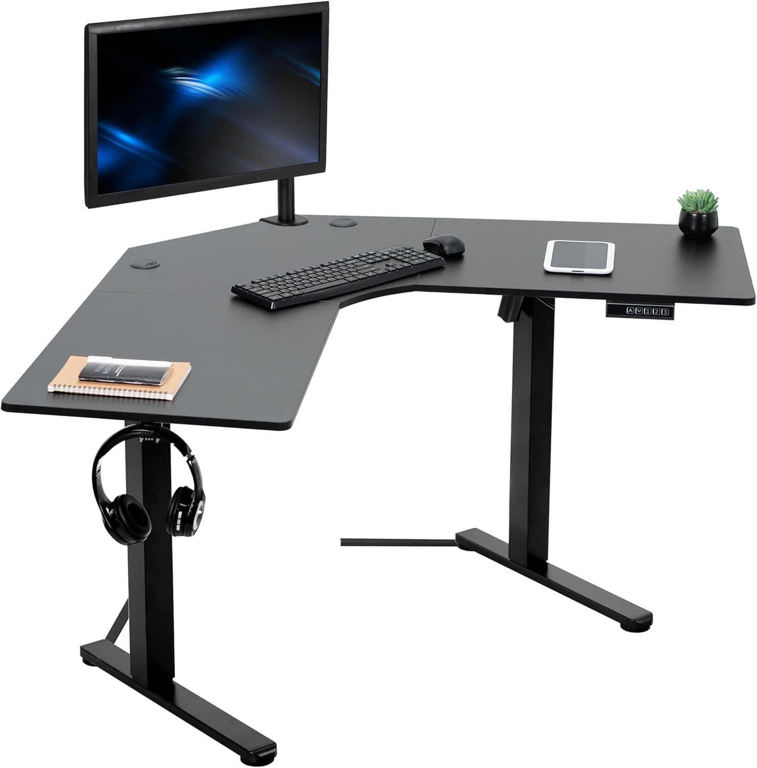 VIVO Electric Sit Stand L-Shaped Desk, Height Adjustable, Memory Controller