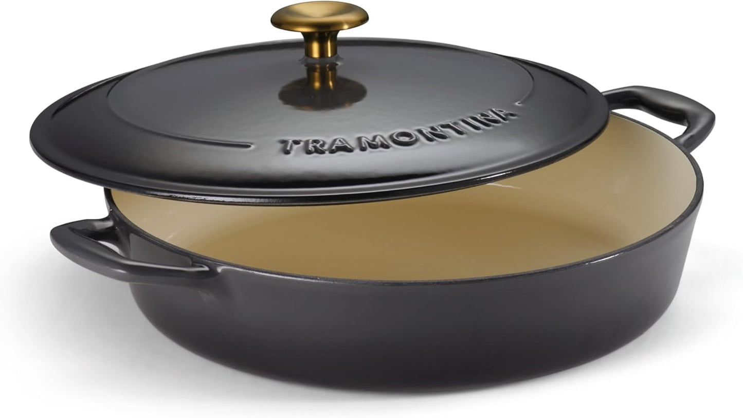 Tramontina Enameled Cast Iron Braiser Pan with Lid, 4-Quart