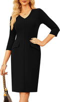 Women's Bodycon Sheath Work Dress V Neck 3/4 Sleeve - Office