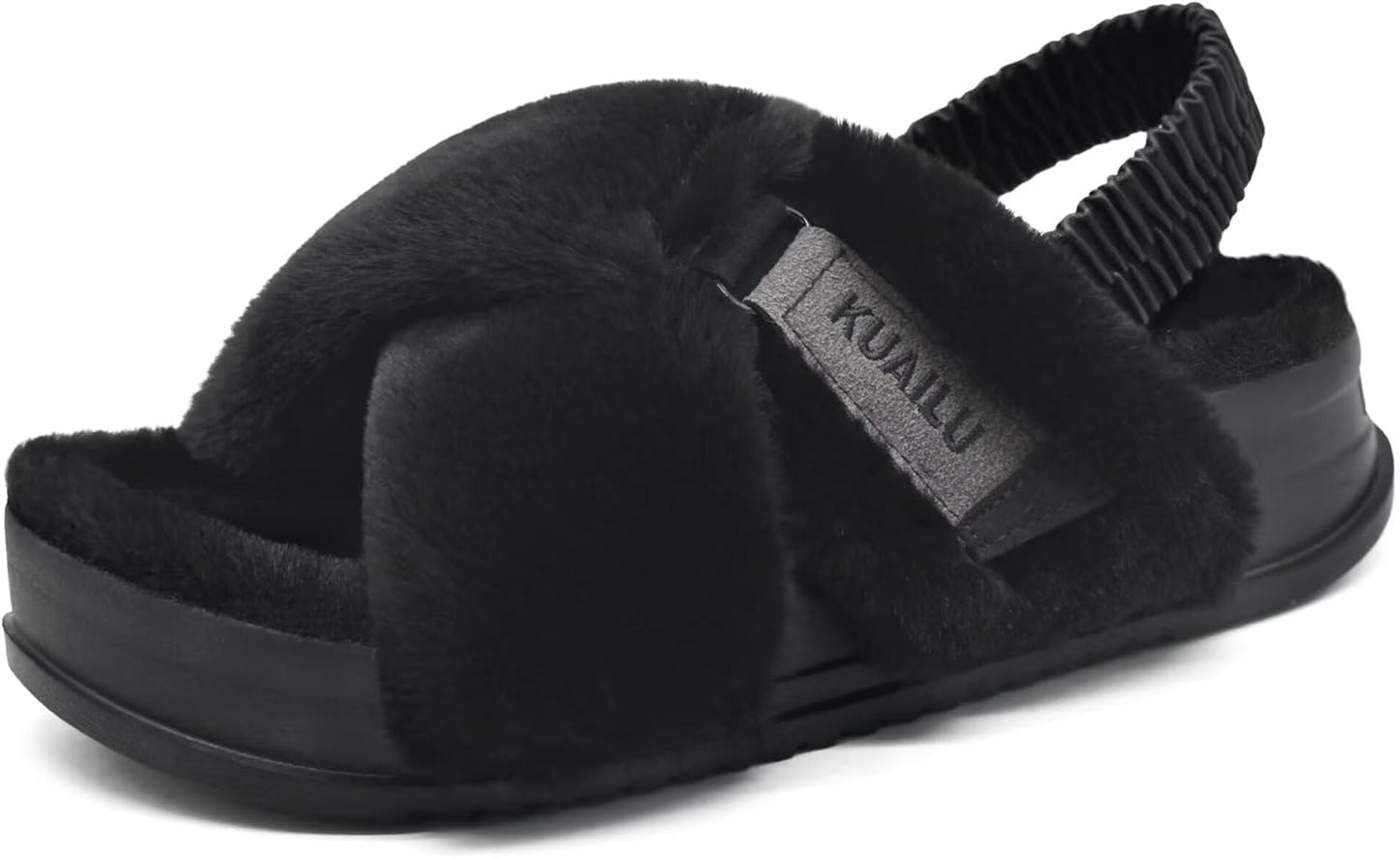 KuaiLu Womens Fuzzy Criss Cross Band Platform Slippers Review