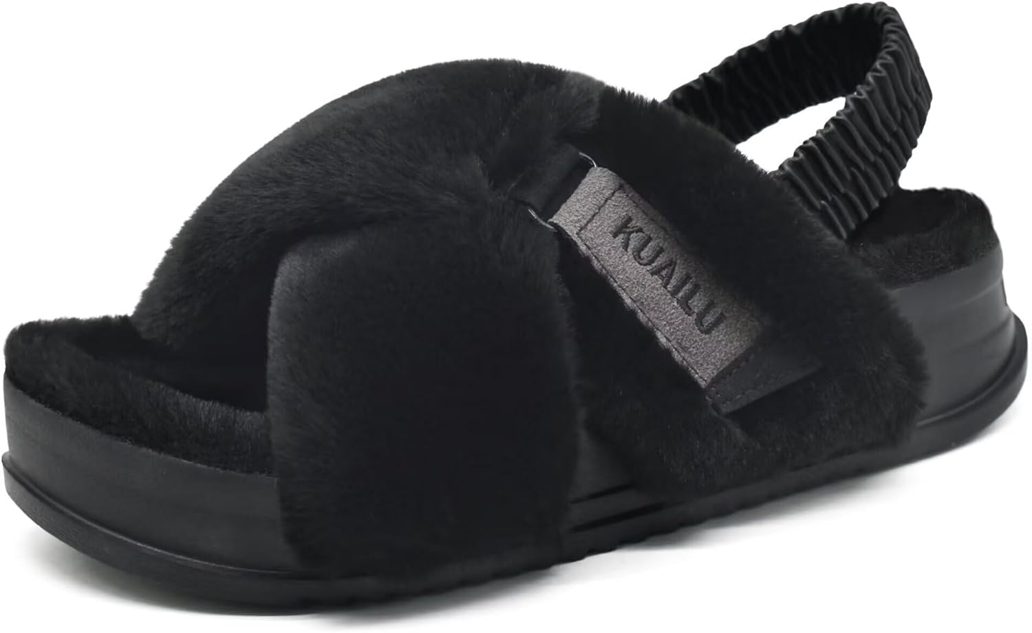 KuaiLu Womens Fuzzy Criss Cross Band Platform Slippers Review