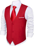 Mens V-Neck Slim Fit Suit Vest for Men - Solid Color Waistcoat