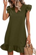 Summer Ruffle Smock Dress V Neck Cap Sleeve - Flattering (Style JX51)