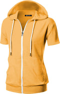 Womens Slim Fit Zip Up Hoodie Short Sleeve Thin Jacket - Lightweight
