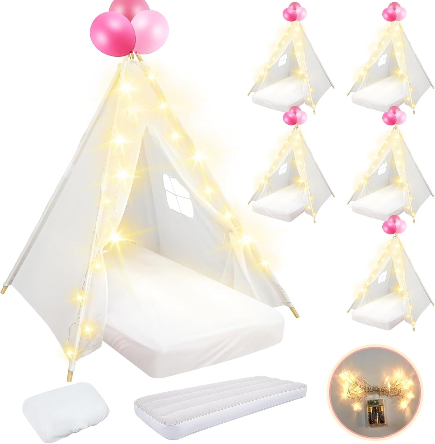 Lemosae 6-Pack Sleepovers Teepee Tent Set - Cozy & Washable Indoor Play tent for Kids