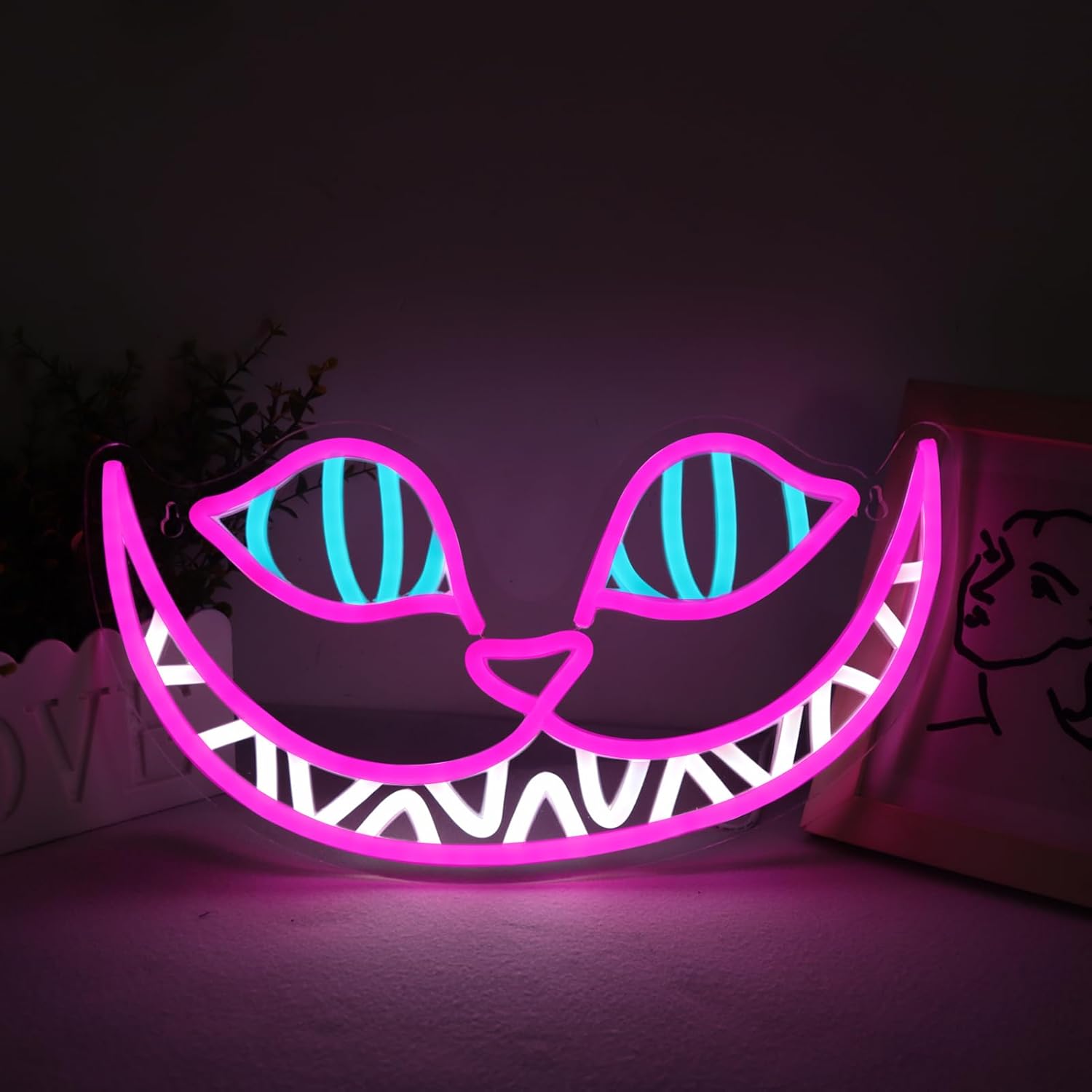 Cheshire Cat Neon Sign for Unique Wall Art Decor and Gifts
