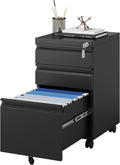 File Cabinet 3 Drawers on Wheels Under Desk - Lockable Metal Mobile