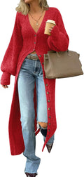 Womens Long Chunky Knit Cardigan Dress V Neck Button Down - Cozy Fall