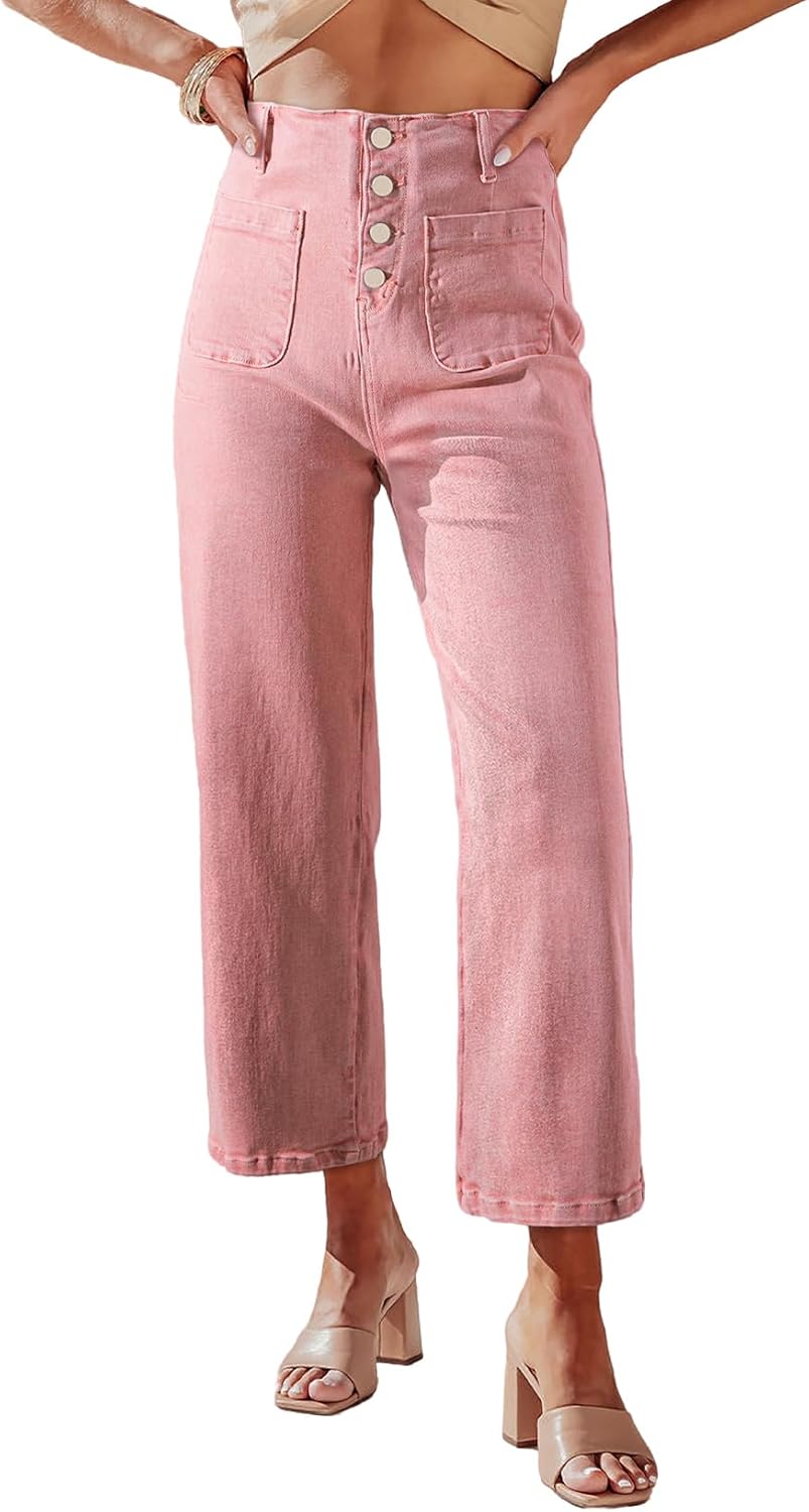 Wide Leg Jeans for Women - High Waisted Stretchy Denim Pants