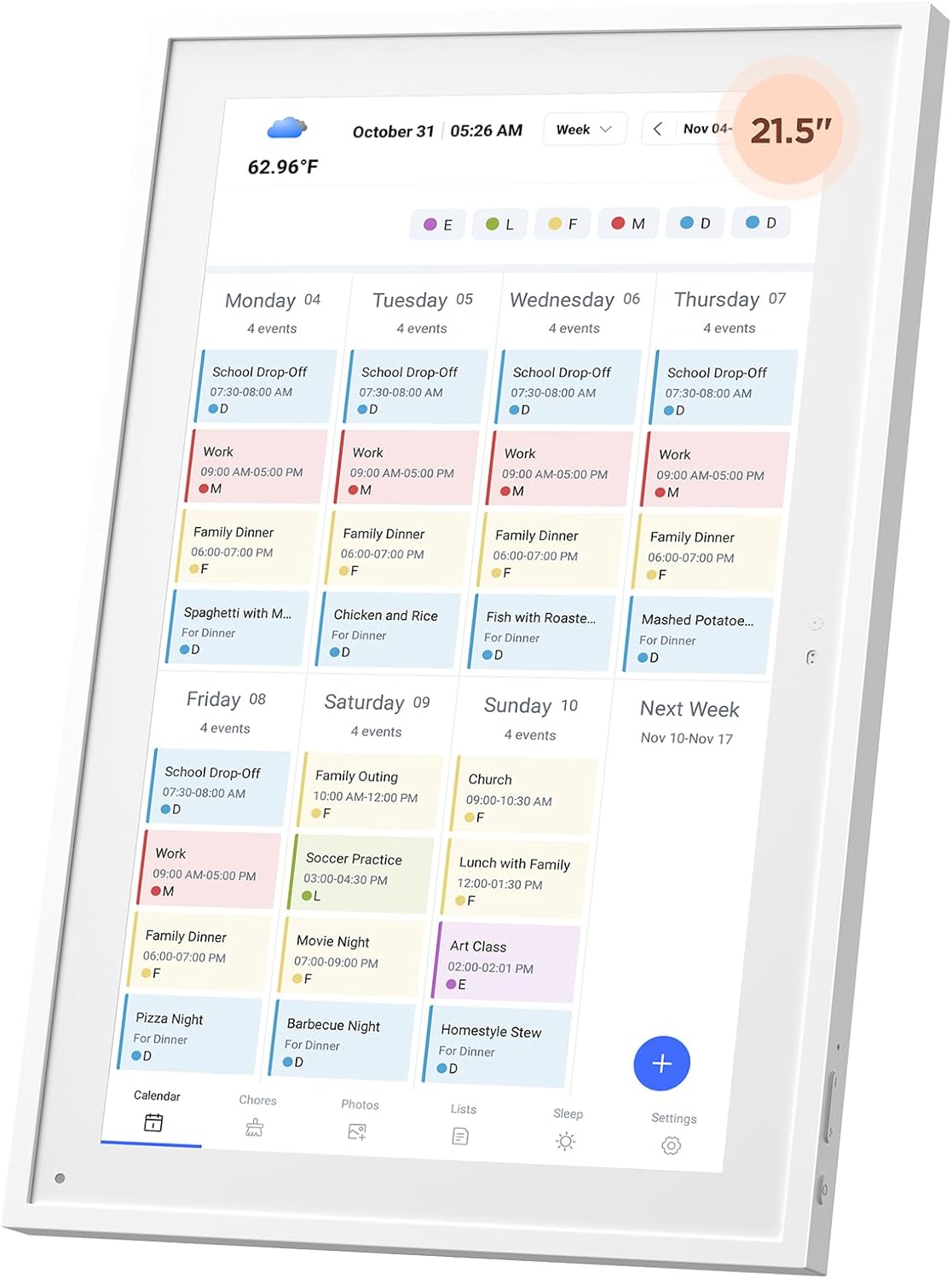 Smart Digital Calendar with Touch Screen and Meal Planner Function