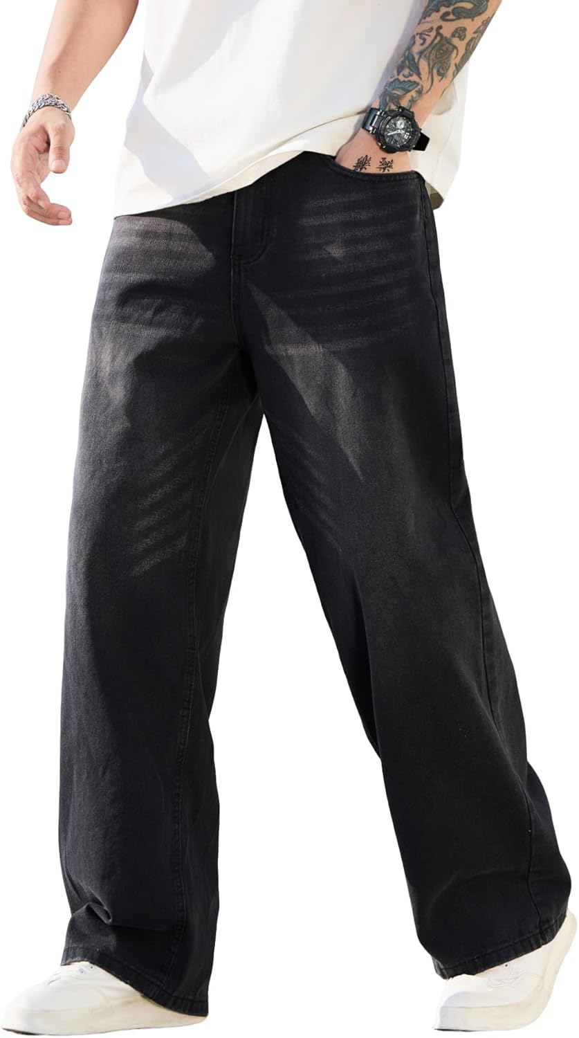 Men's Baggy Jeans Y2K Vintage Wide Leg Denim Pants for Streetwear