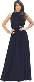 Navy Blue Sleeveless Maxi Dress for Women - Flowy Summer Gown